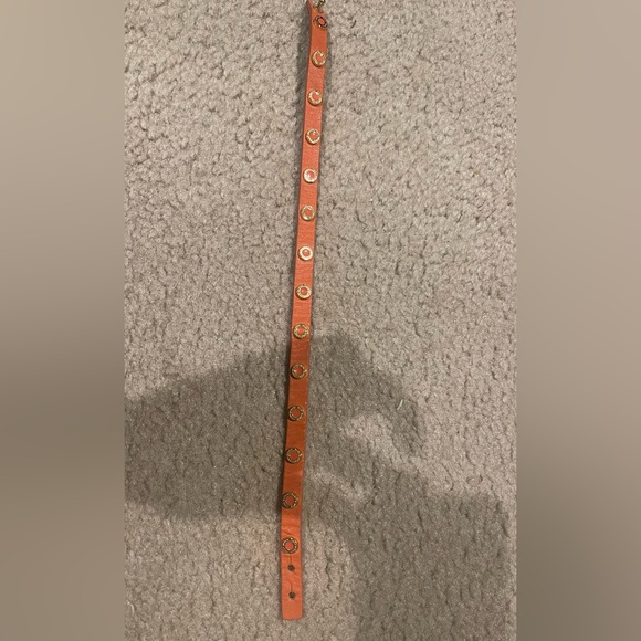 TORY BURCH Leather Strap Logo Studded Double Wrap Bracelet Orange - Picture 3 of 5